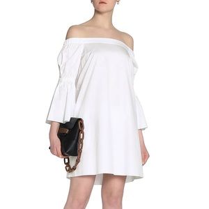 Tibi Off-the-shoulder shirred cotton-poplin mini dress in white